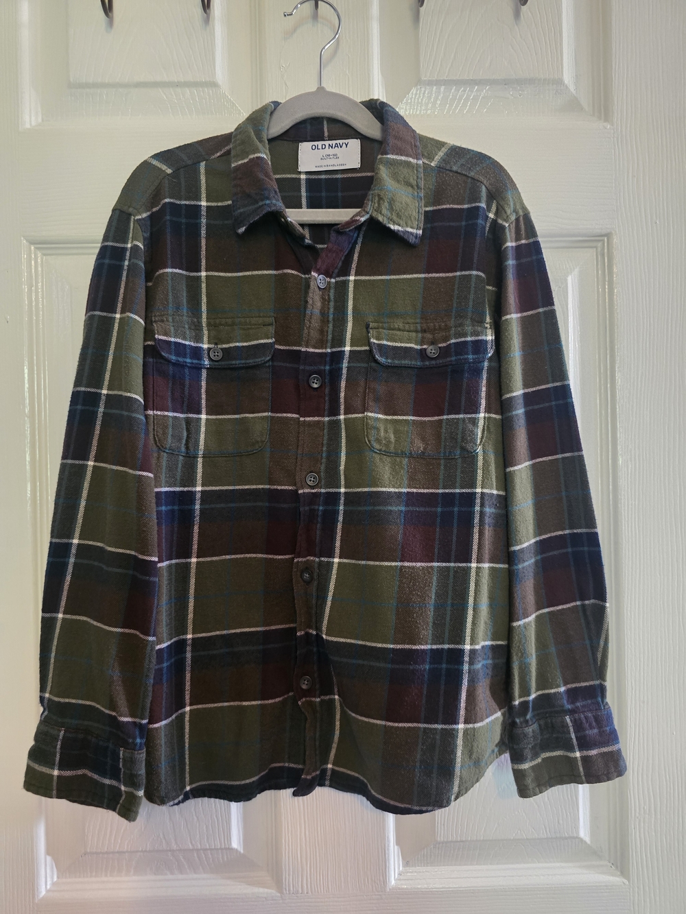 Kids Old Navy Olive & Burgundy Plaid Flannel Shirt